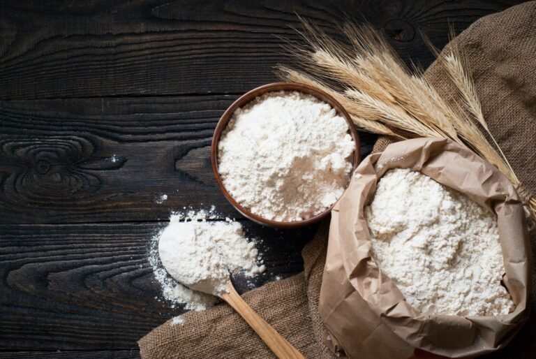 Flour in a wooden bowl